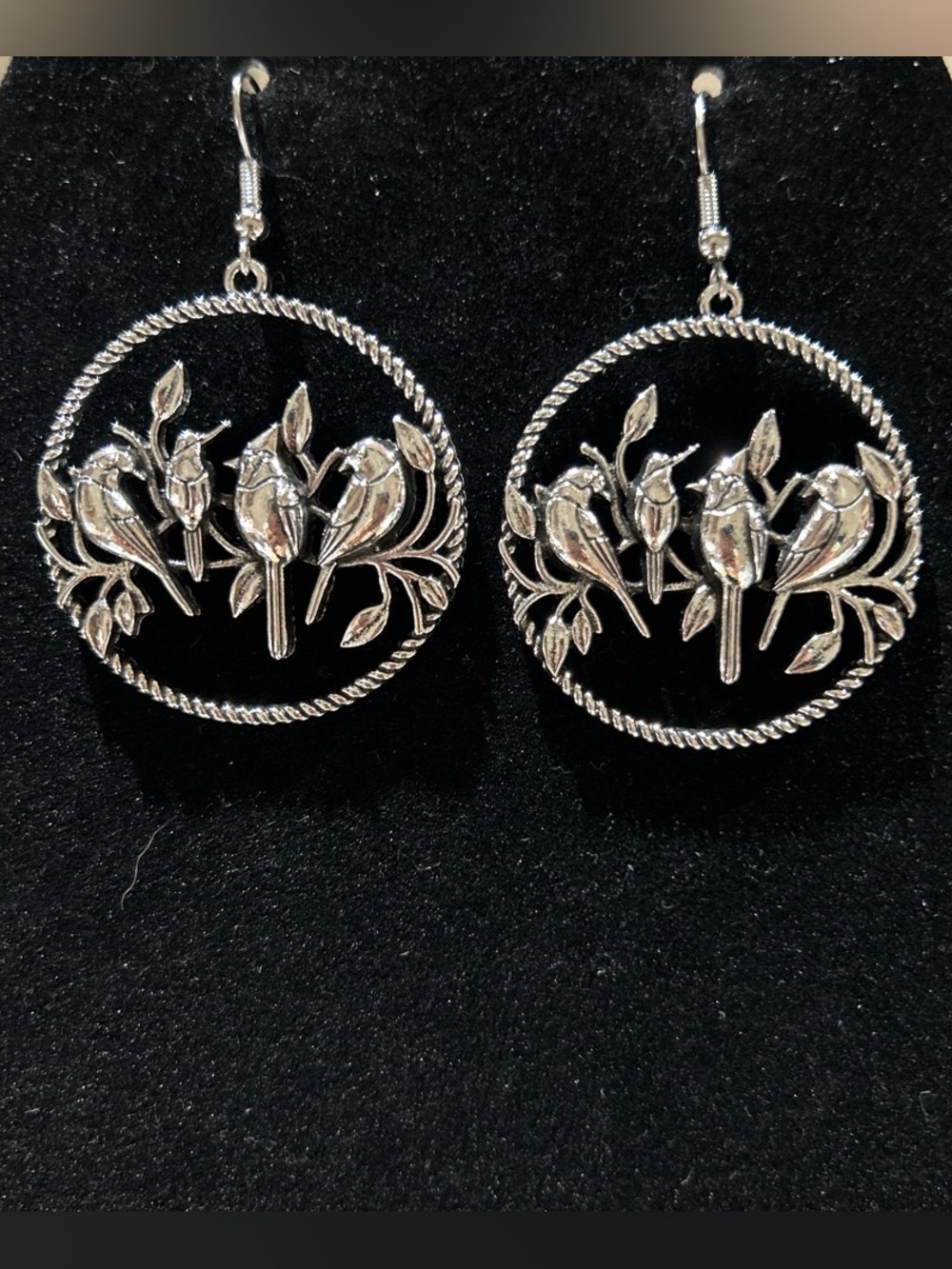 Silver color Bird Trio Round Drop Earrings - Women Jewelry